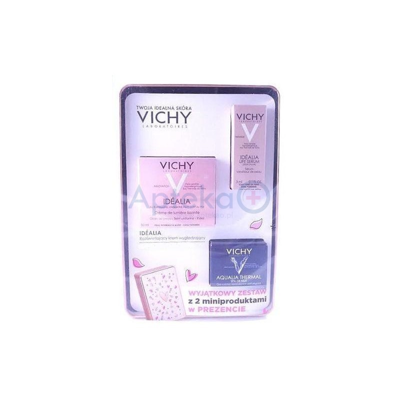 Vichy Idealia Rozświetlający krem do skóry suchej 50ml+Idealia Lift Serum 3ml+Aqualia Thermal na noc 15ml+Puszka