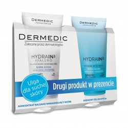 Dermedic Hydrain 3 Hialuro Kremowy żel do mycia 200ml + Hydrain 3 Hialuro Koncentrat balsamu nawadniający skórę 200g