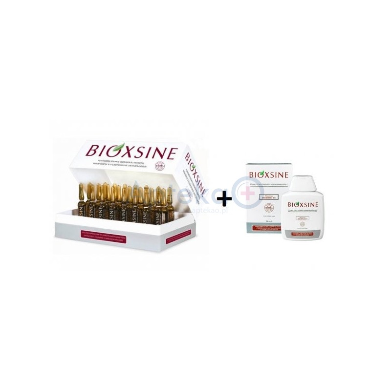 Bioxsine Serum ziołowe zapobiegające wypadaniu włosów ampułki 24 amp. po 6ml + Szampon do włosów suchych i normalnych 300ml
