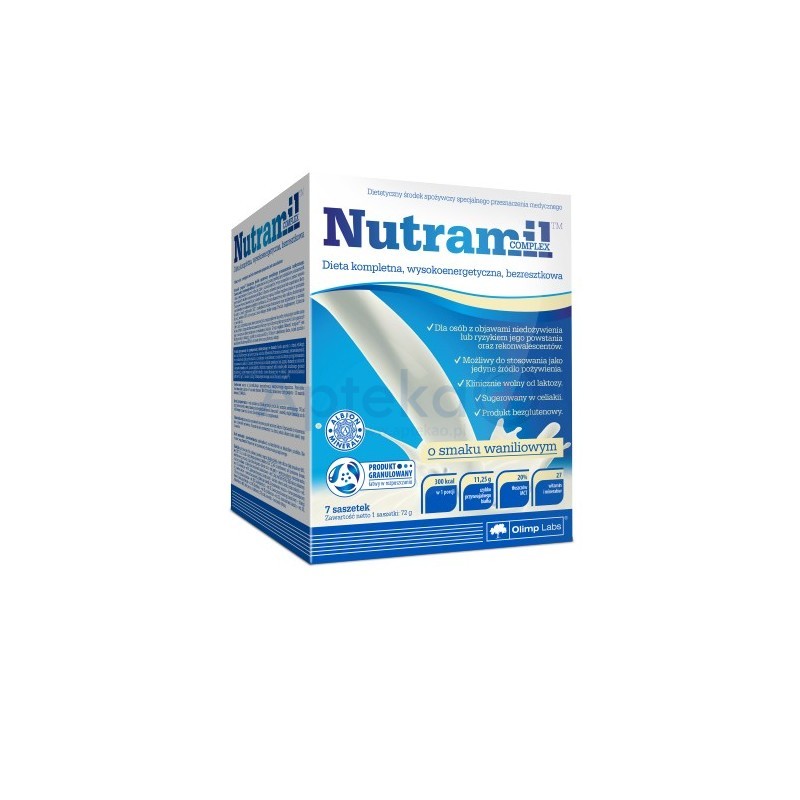 Nutramil dieta kompletna wysokoenergetyczna, bezresztkowa o smaku wanliowym saszetki 7 sasz.