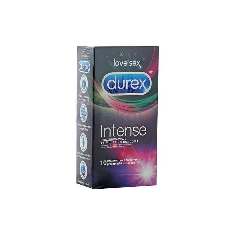 Durex Intense prezerwatywy prążkowane z wypustkami i żelem stymulującym 10 sztuk
