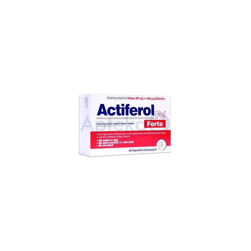 Actiferol Fe FORTE bioprzyswajalne żelazo 60 mg + foliany 400 mcg 30 kapsułek