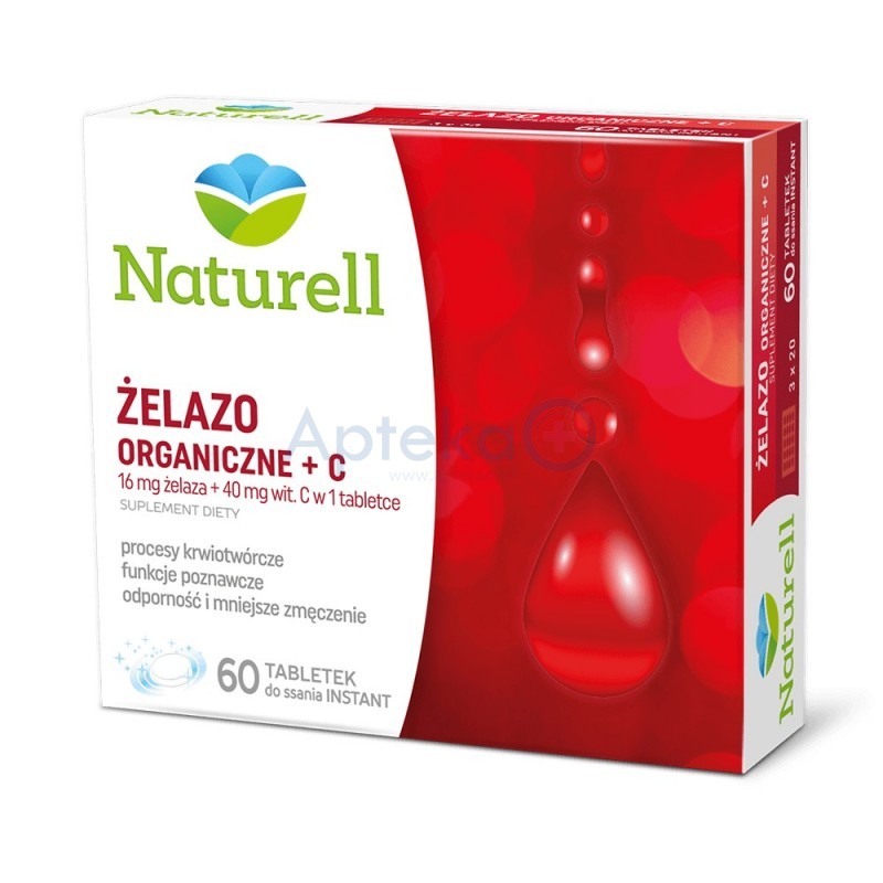 Naturell Żelazo Organiczne + C tableteki do ssania 60 tabl.