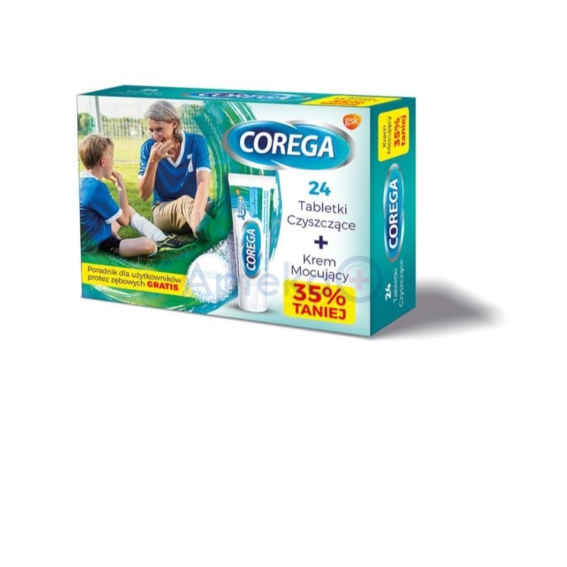 Corega Tabs tabletki czyszczące do protez 24 tabl. + Corega Super Mocny 40g + Poradnik GRATIS