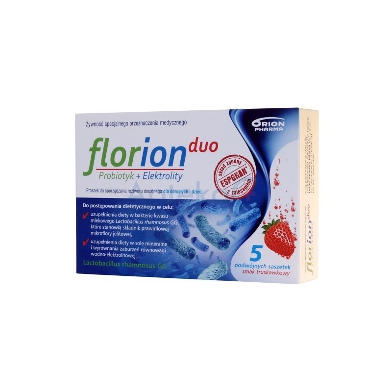 Florion DUO Probiotyk + Elektrolity  5 podwójnych saszetek o smaku truskawkowym 1op.