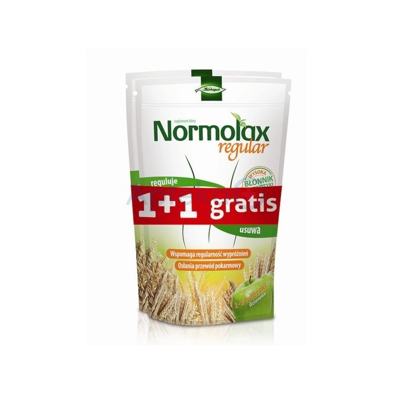 Normolax Regular proszek o smaku jabłkowym 100g + Normolax Regular proszek o smaku śliwkowym 100g GRATIS