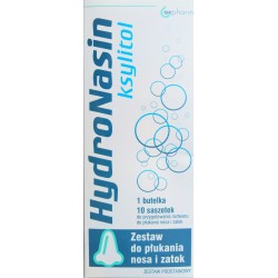 HydroNasin ksylitol zestaw podstawowy do płukania nosa i zatok butelka + 10 saszetek