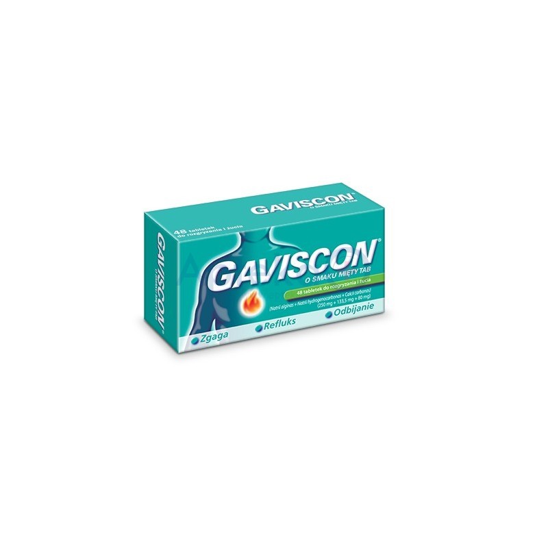Gaviscon o smaku miętowym tabletki do rozgryzania i żucia 48 tabl.
