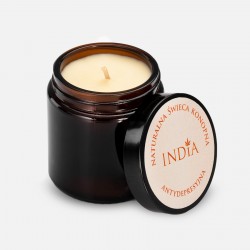India Świeca antydepresyjna z naturalnego wosku sojowego z olejem konopnym o zapachu paczuli 90g