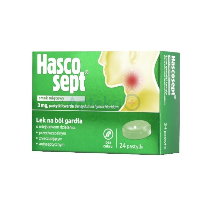 Hascosept 3 mg pastylki o smaku miętowym 24 past.