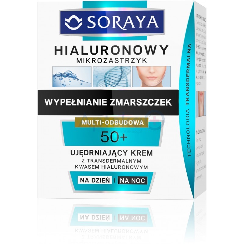 Soraya Hialuronowy Mikrozastrzyk Ujędrniający krem z transdermalnym kwasem hialuronowym na dzień i na noc 50+ 50 ml