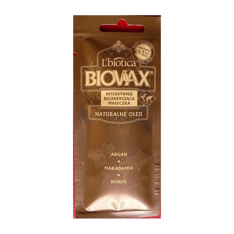 Biovax Intensywnie Regenerująca Maseczka Naturalne oleje do włosów  20 ml  1 sasz.