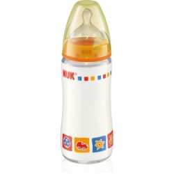 Nuk First Choice butelka szklana 240 ml z silikonowym smoczkiem rozmiar 1 (0-6 miesięcy) M (średni otwór przepływowy) 1 szt. 