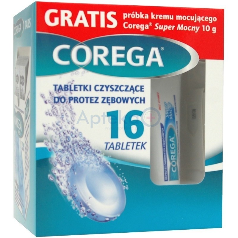 Corega Tabs tabletki czyszczące do protez 16 tabl. + Corega Super Mocny 10g GRATIS