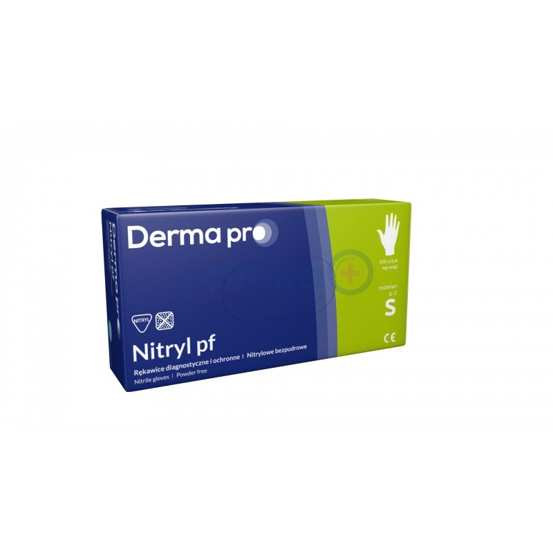 Rękawice diagnostyczne i ochronne Derma Pro Nitryl pf S 6-7 ( PASO ) nitrylowe bezpudrowe x 100 szt.