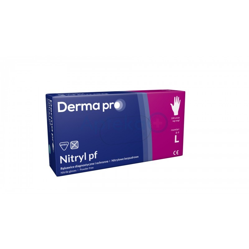 Rękawice diagnostyczne i ochronne Derma Pro Nitryl pf L 8-9 ( PASO ) nitrylowe bezpudrowe x 100 szt.
