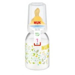 Nuk Classic Butelka szklana 110 ml z lateksowym smoczkiem rozmiar 1 M (do mleka) 1 op.