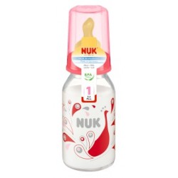 Nuk Classic Butelka szklana 125 ml z lateksowym smoczkiem rozmiar 1 M (do mleka) 1 op.