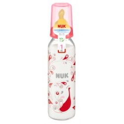Nuk Classic Butelka szklana 230 ml z lateksowym smoczkiem rozmiar 1 M (do mleka) 1 op.
