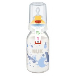 Nuk Classic Butelka szklana 125 ml z silikonowym smoczkiem rozmiar 1 M (do mleka) 1 op.