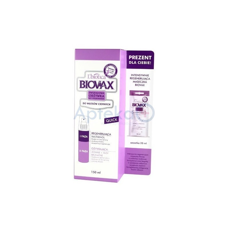 Biovax Intensywnie Regenerująca Odżywka dwufazowa bez spłukiwania  do włosów ciemnych 150 ml 