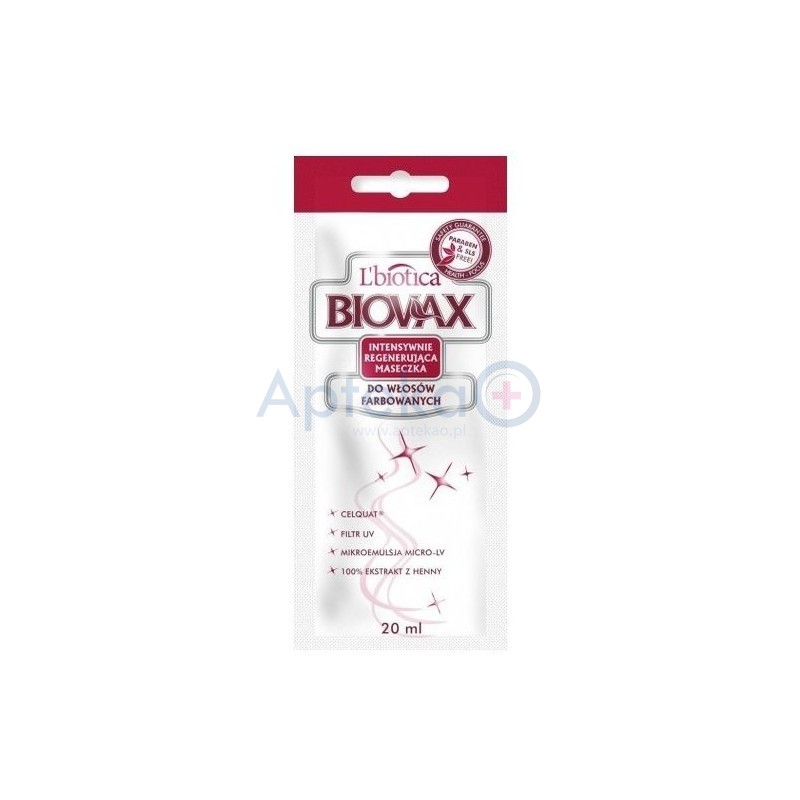 Biovax Intensywnie Regenerująca Maseczka do włosów farbowanych  20 ml 1 sasz.