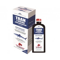 Tran z rekina grenlandzkiego z Islandii o smaku malinowym  250 ml