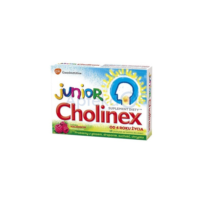 Cholinex Junior pastylki do ssania o smaku malinowym 16 past.