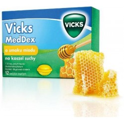 Vicks MedDex 7,33 mg pastylki na kaszel suchy o smaku miodu 12 past.