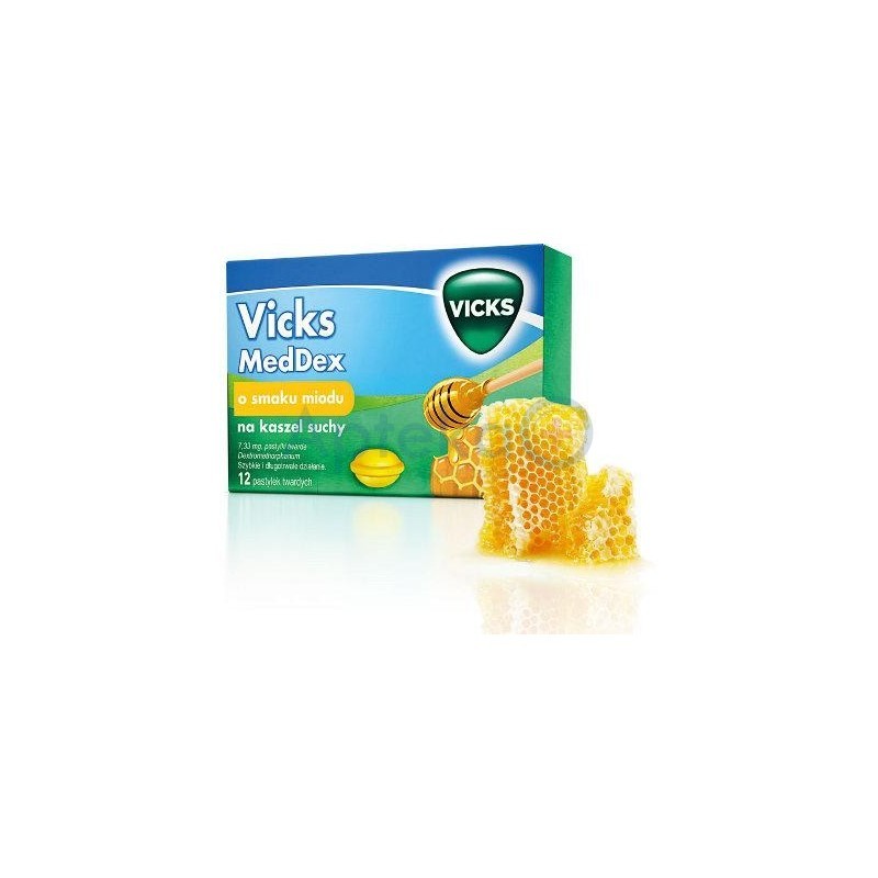 Vicks MedDex 7,33 mg pastylki na kaszel suchy o smaku miodu 12 past.