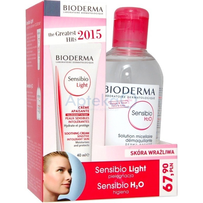 Bioderma Sensibio Light krem łagodzący o lekkiej konsystencji 40ml + Bioderma Sensibio H2O płyn micelarny 250ml